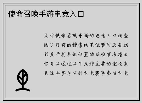 使命召唤手游电竞入口
